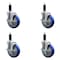 Service Caster 5'' Blue Poly Swivel 1-1/8'' Expanding Stem Caster Set with Brake, 4PK SCC-EX20S514-PPUB-BLUE-TLB-118-4 - alternate 1